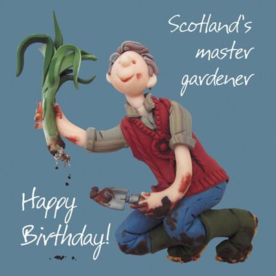 Scotland's master gardener birthday card by Erica Sturla