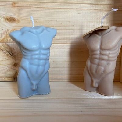 Male torso candle - Black Plum and Rhubarb - White