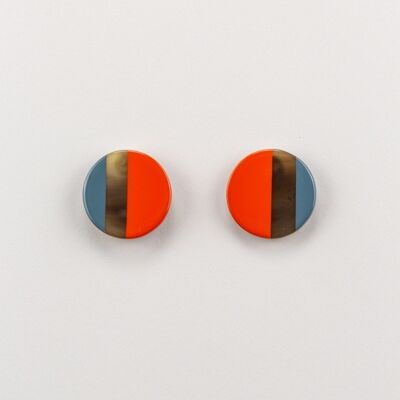 Pendientes de disco lacados en naranja y gris azulado