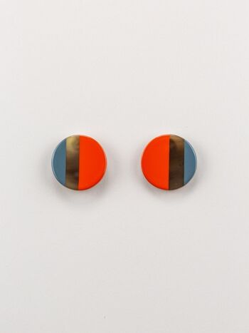 Boucles d'oreille disques laqués orange et gris-bleu 1