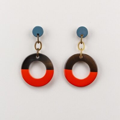 Orange and gray-blue lacquered hoop earrings