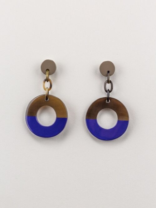 Boucles d'oreilles Anneaux laqués indigo et café-crème