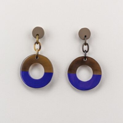 Boucles d'oreilles Anneaux laqués indigo et café-crème