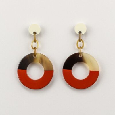 Brick and ivory lacquered hoop earrings