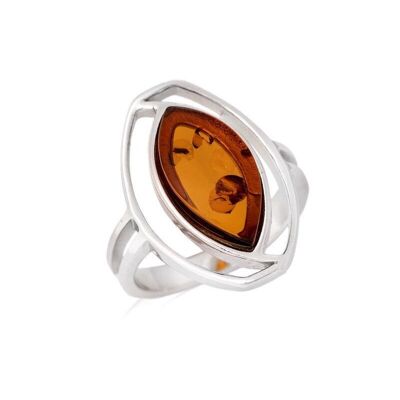 Bague avec ambre cognac naturel de la mer Baltique ovale, en argent rhodié 925/1000 - SA3738ROR