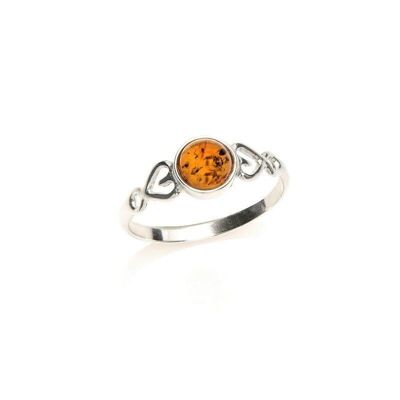 Bague avec ambre cognac naturel de la mer Baltique rond, en argent rhodié 925/1000 - KM124PR