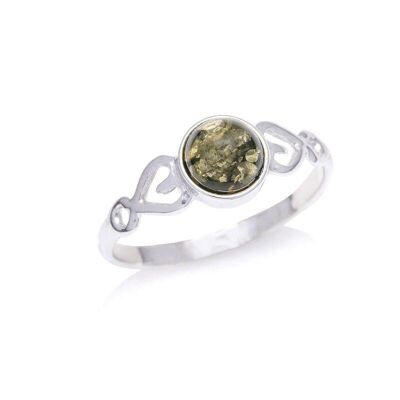 Ring with natural round green amber from the Baltic Sea, in rhodium-plated silver 925/1000 - KM124PVR