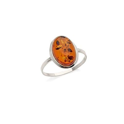 Bague avec ambre cognac naturel de la mer Baltique ovale, en argent rhodié 925/1000 - KM246PR