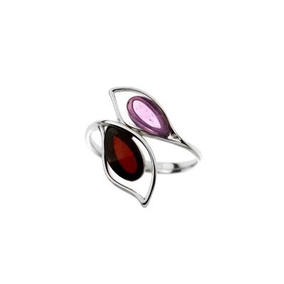 Bague avec améthyste et ambre, en argent rhodié 925/1000 - CSA-BA019