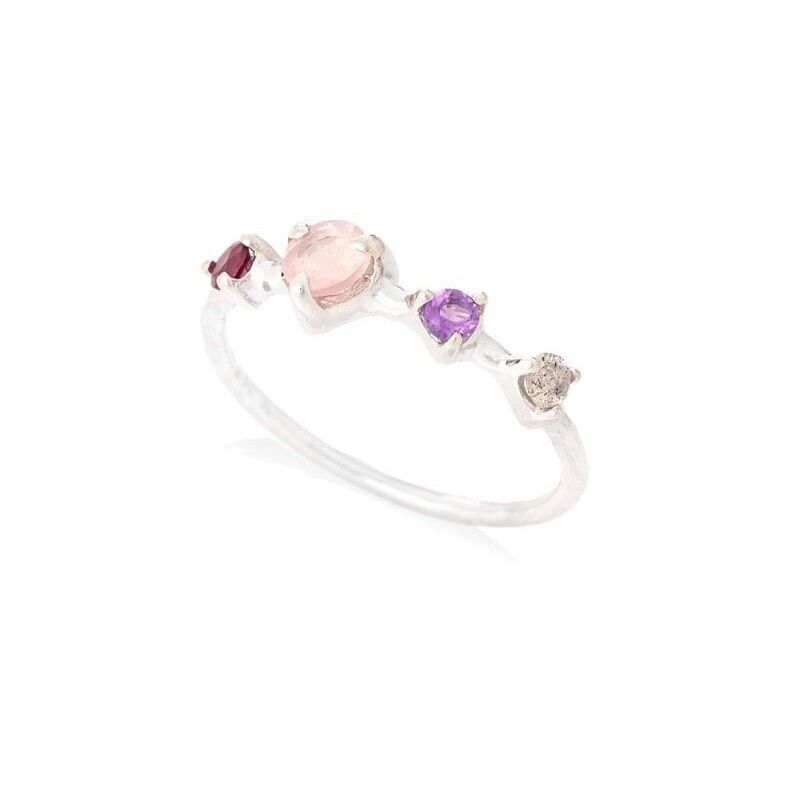 Anello con multi pietre naturali multicolori, in argento 925/1000 rodiato - CJF-BA023