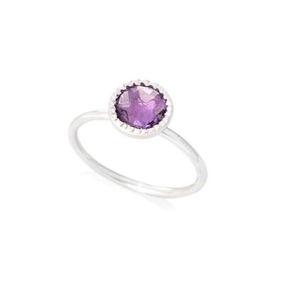 Bague avec améthyste violette naturelle, en argent rhodié 925/1000 - CJF-BA021