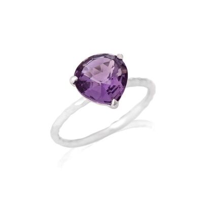 Anillo corazón con amatista morada natural, en plata rodiada 925/1000 - CJF-BA017-AM