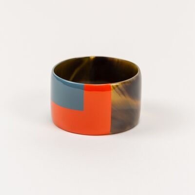 Wide bicolour orange and gray-blue lacquered bracelet