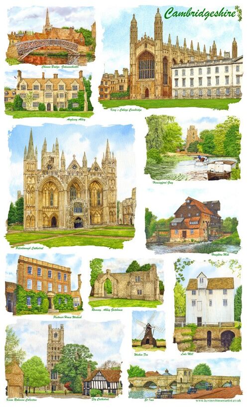 Tea Towel, Cotton Cambridgeshire multi image.