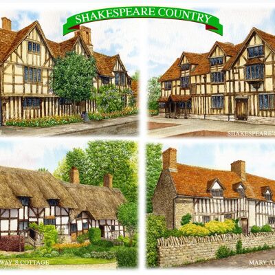 Tarjeta Condado de Shakespeare. ( 4 Vistas).Warwickshire