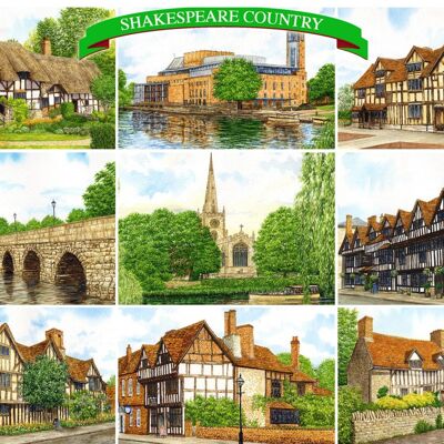 Carte, comté de Shakespeare, ( 9 vues.) Warwickshire