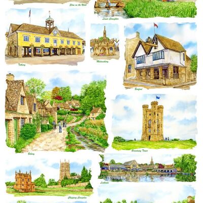 Tea Towel, Cotton Cotswolds multi image.