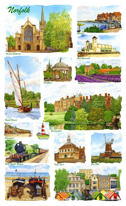 Tea Towel, cotton Norfolk Multi image.