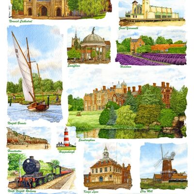 Tea Towel, cotton Norfolk Multi image.