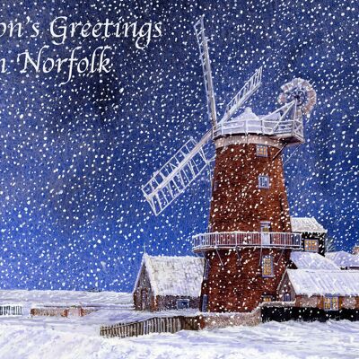 Tarjeta de Navidad, la costa mágica de Norfolk en invierno.