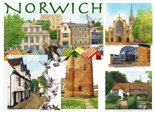 Card, Norwich Multi image. Norfolk.