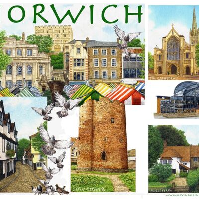 Card, Norwich Multi image. Norfolk.