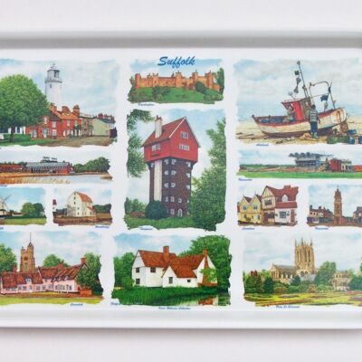 Großes Tablett aus Melamin, Suffolk mit mehreren Bildern.