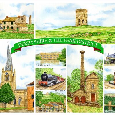 Card Derbyshire and Peaks Multi image (10 )Peak District.