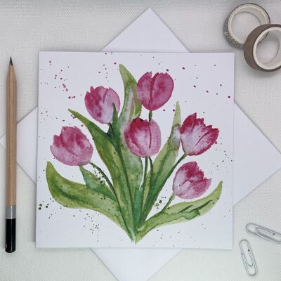 Cartolina d'auguri di tulipani rosa