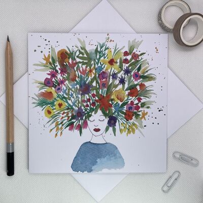 Blumen in ihrer Haar-Gruß-Karte