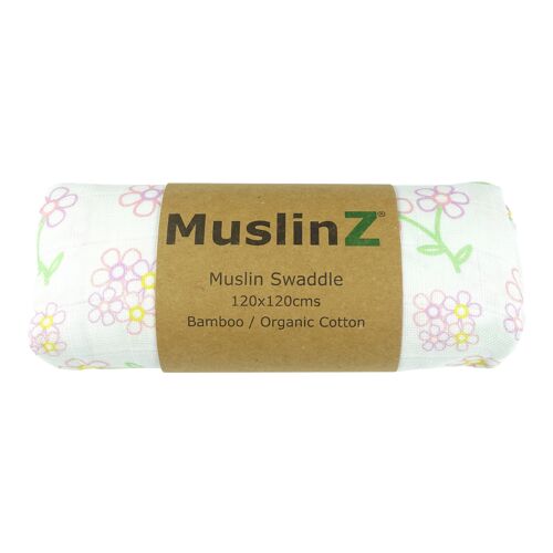 MuslinZ 1pk Bamboo/Organic Cotton Swaddle Blanket Flower print