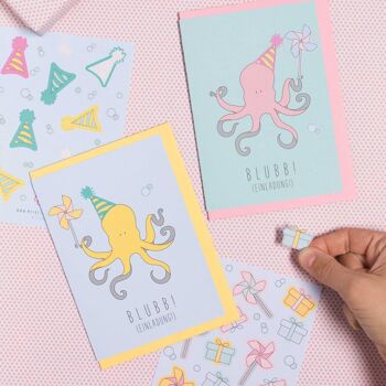 Jeu de cartes d'invitation pour la fête d'anniversaire des enfants "Party Animal-Octopus" 2