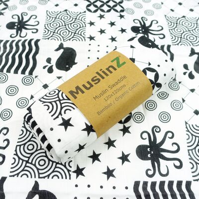 MuslinZ 1 paquete de manta envolvente de bambú/algodón orgánico - Estampado sensorial