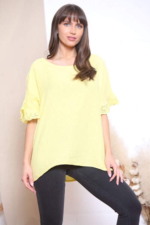 Yellow cotton lace sleeve top