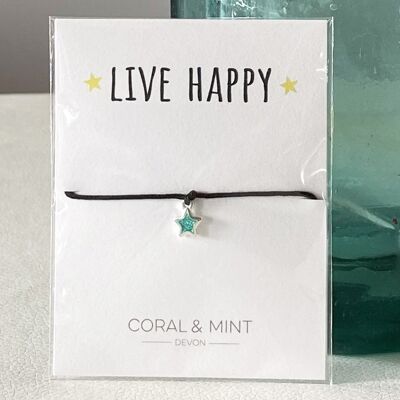 Live Happy - Turquoise Glitter Star Charm