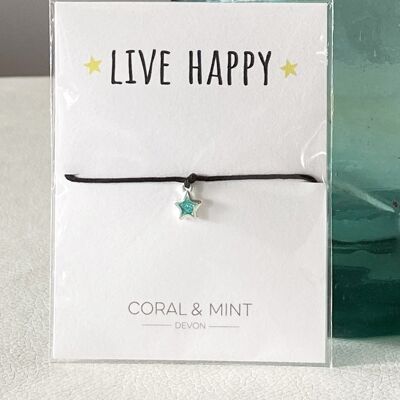 Live Happy - Turquoise Glitter Star Charm