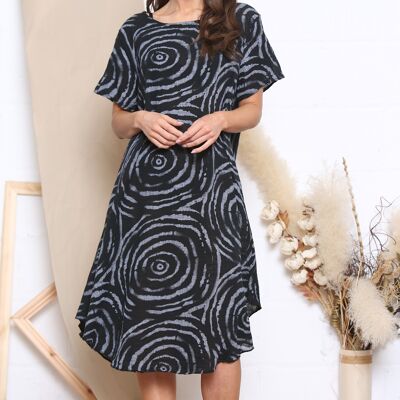 Black  swirl pattern short sleeve dress