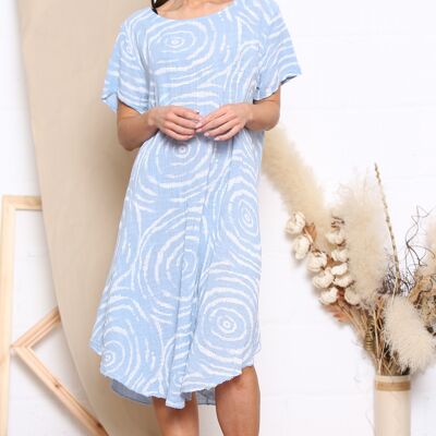 Blue  swirl pattern short sleeve dress