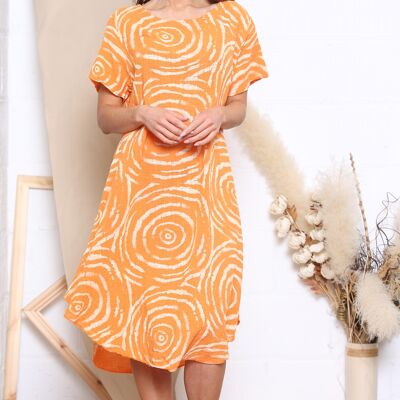 Kurzärmliges Kleid mit orangefarbenem Wirbelmuster
