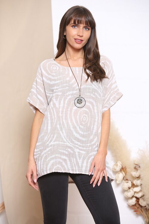 Beige Swirl print top with necklace