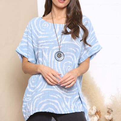 Top imprimé Blue Swirl avec collier