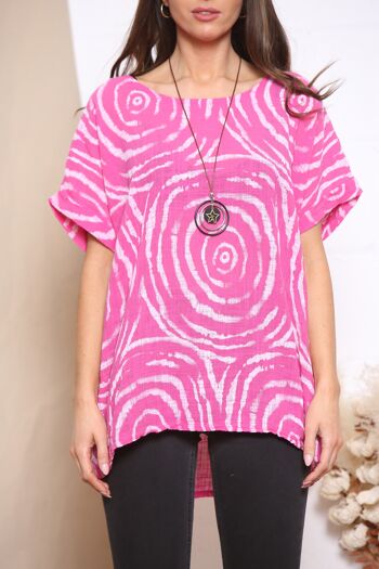 Top imprimé fuchsia Swirl avec collier 4