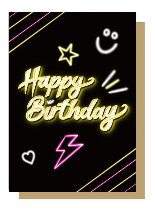 Happy Birthday Neon Birthday Card
