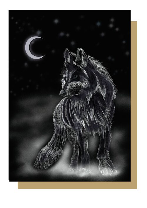 Moon Wolf Winter Greetings Card