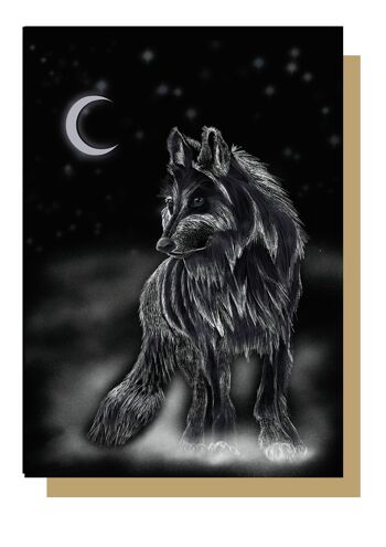 Carte de voeux d’hiver Moon Wolf 1