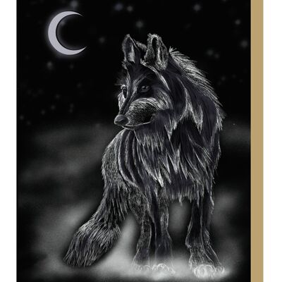 Biglietto di auguri invernale con lupo lunare