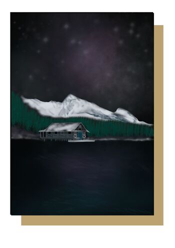 Carte de Noël de scène de lac d'hiver 1