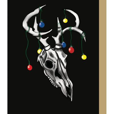 Biglietto natalizio gotico con teschio di cervo