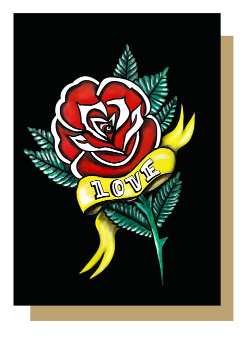 Tattoo Rose with Love Banner Greetings Card