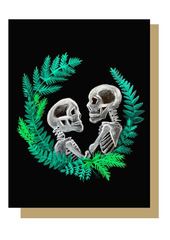 Couple de crâne avec carte de vœux gothique de couronne 1